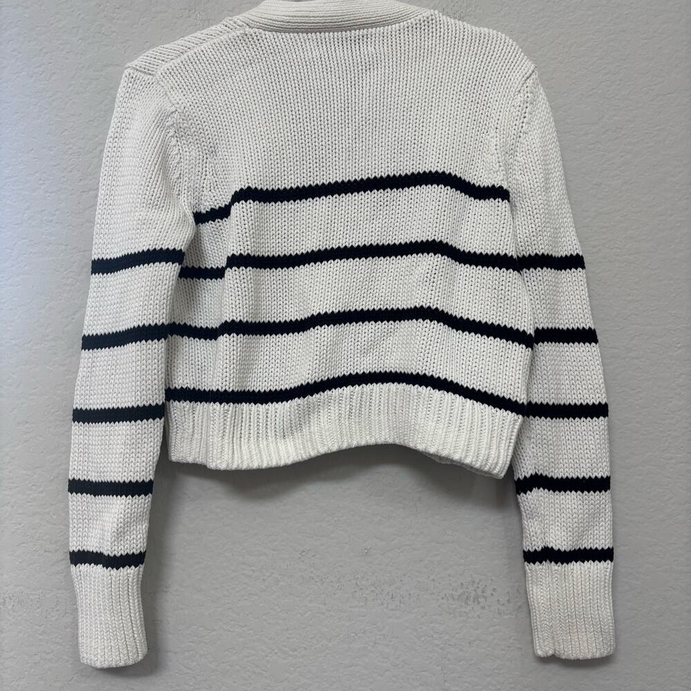 La Ligne Mini Marina Striped Knit Cropped Cardigan Sweater Cream Navy - Picture 3 of 7